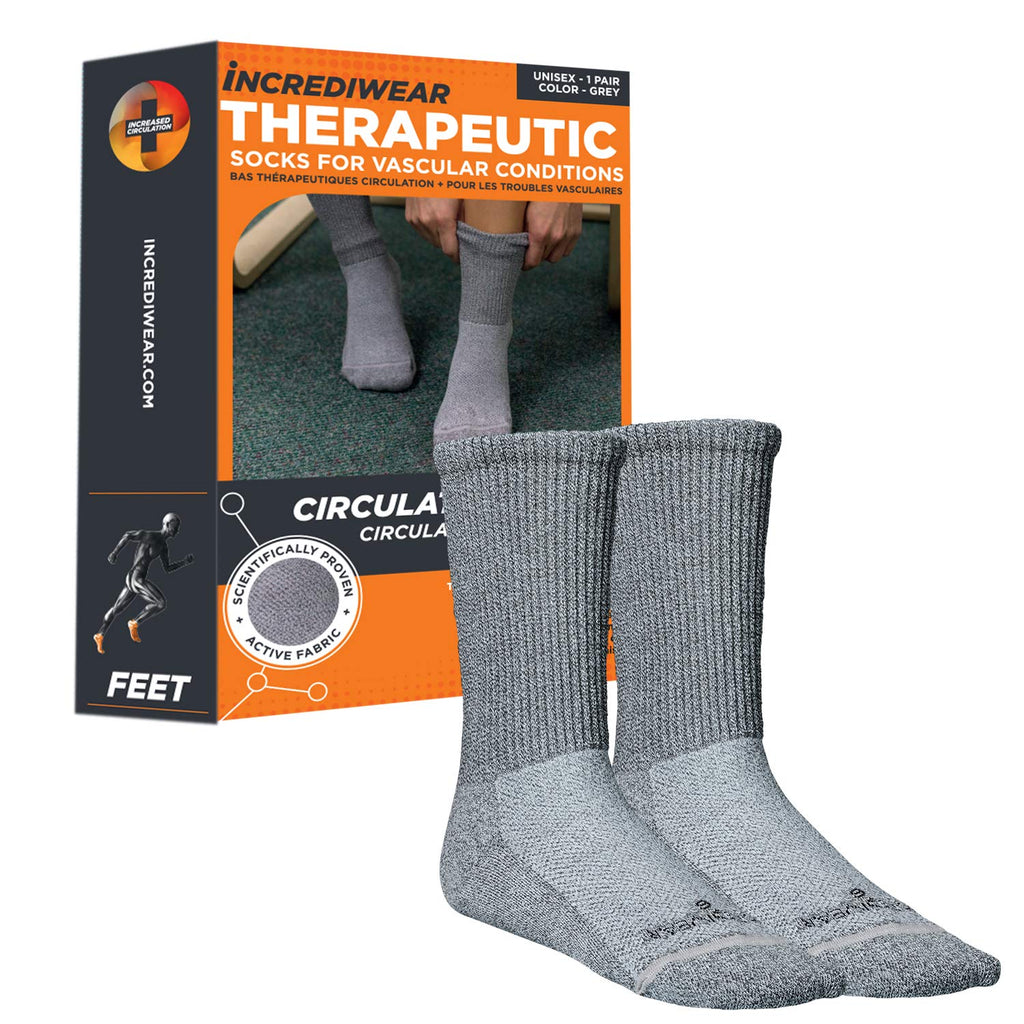 Incrediwear Circulation Socks - Womens and Mens Crew Socks (Grey, Large)