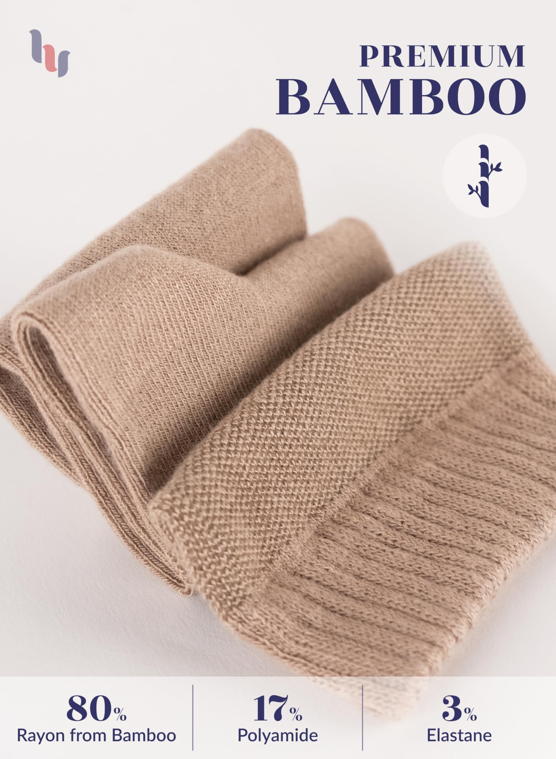 Hugh Ugoli Diabetic Socks for Men, Loose Ankle Socks Bamboo, Extra-Wide, Thin, Seamless Toe and Non-Binding Top, 4 Pairs, Beige,