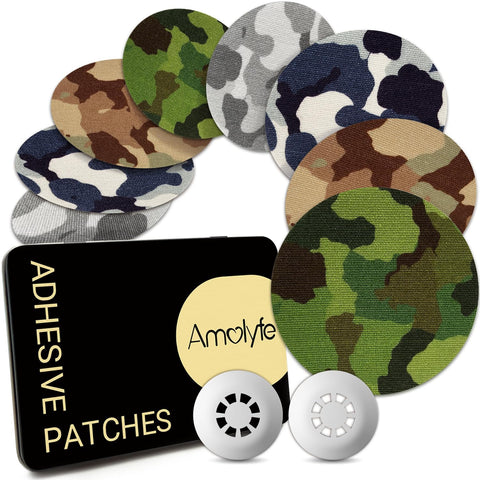 Libre 3 Sensor Covers Waterproof Camo, 20-Pack Amolyfe Adhesive Patch for Freestyle Libre 3 & Plus, Bump-Proof with 2 Hard Caps 