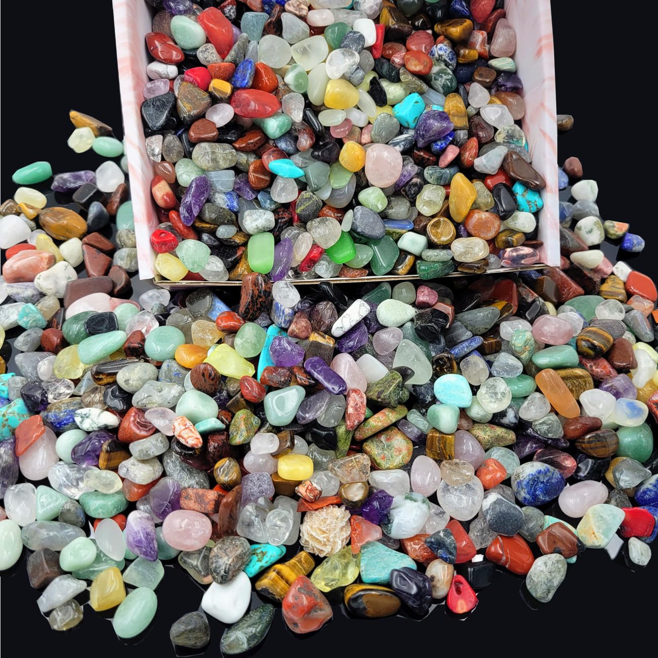 800Pcs+ (3lb) Gemstones and Crystals Set,30Kinds+ Bulk Rocks and Minerals Science Kit,Rocks Collections for Kids,Tumbled Chips C