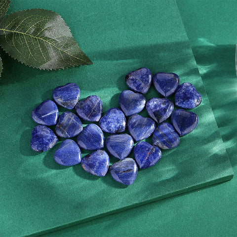 QINJIEJIE 20 PCS Sodalite Heart Crystals Natural Healing Crystal Polished Pocket Stones Mini Cute Palm Love Gemstones Set Bulk W