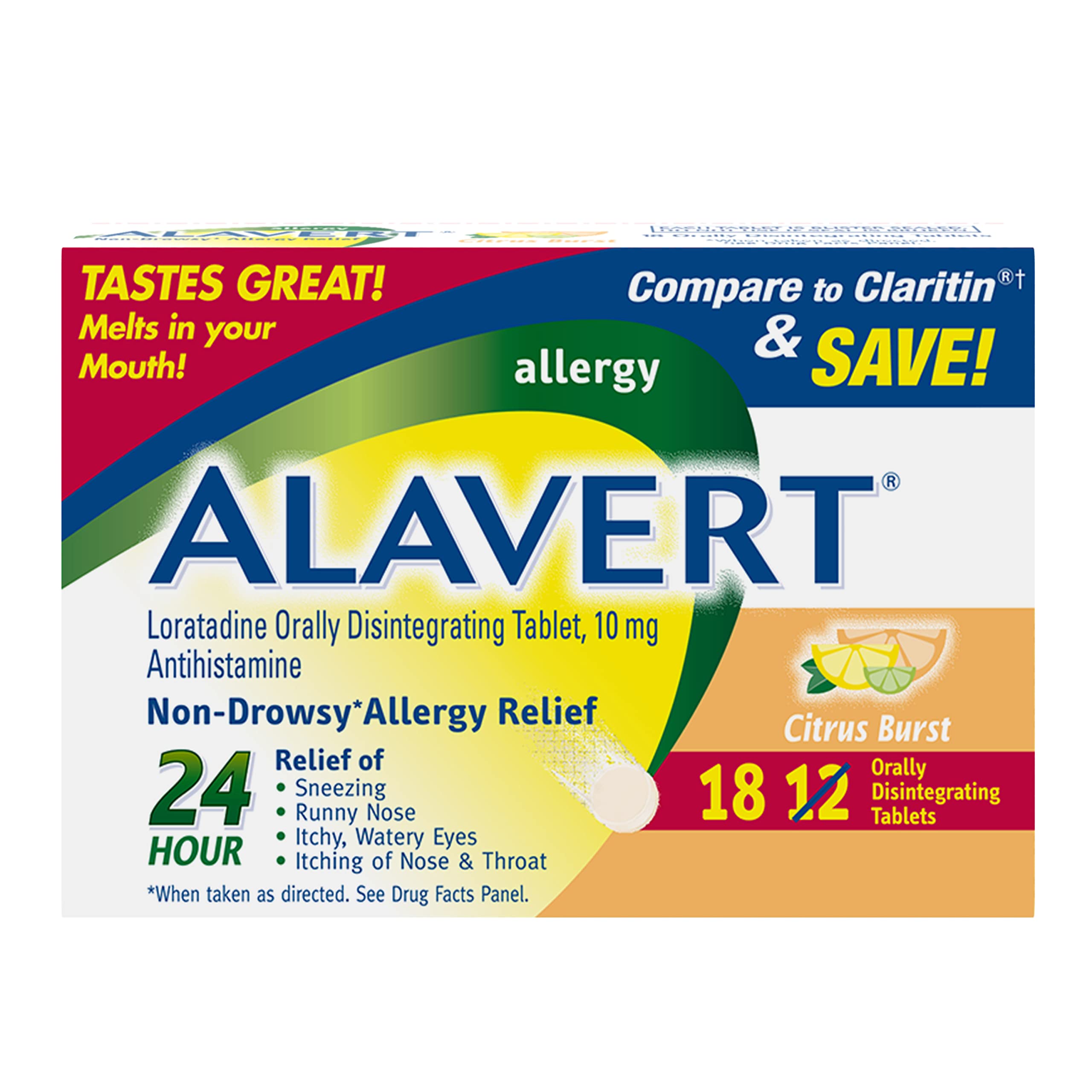 Alavert Allergy 24 Hour Relief, Citrus Burst Flavor, Orally Disintegrating Allergy Tablets, Non-drowsy Antihistamine, Loratadine