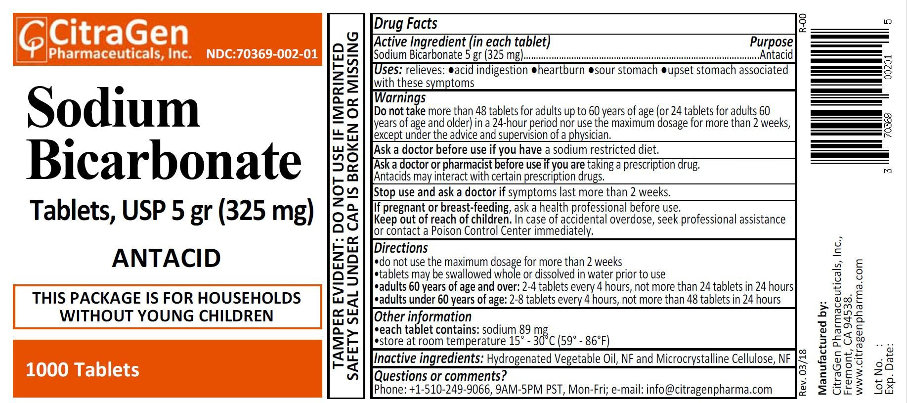 Sodium Bicarbonate Tablets USP 325 mg (5 Grains) for Relief of Acid Indigestion, Heartburn, Sour Stomach & Upset Stomach 1000 Ta