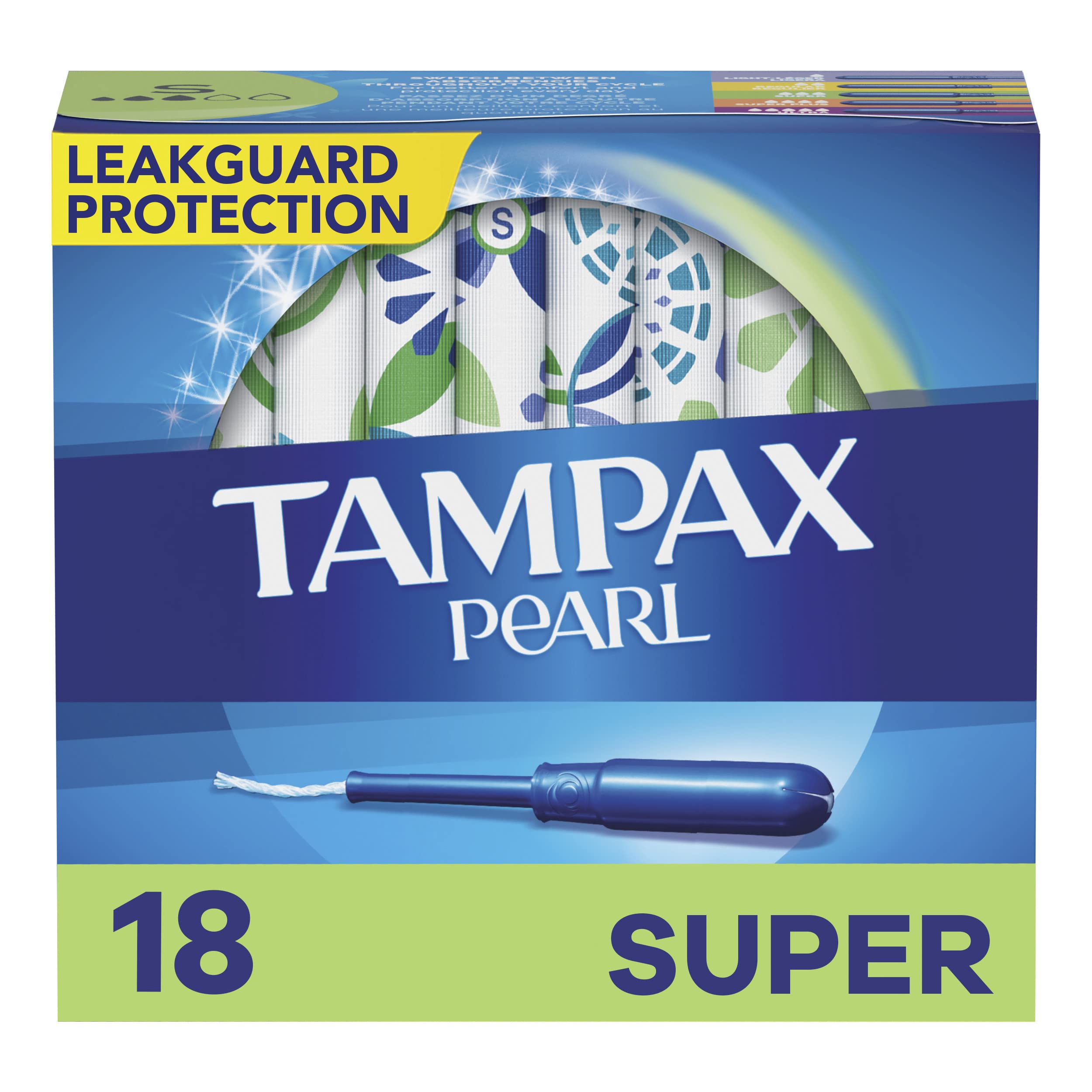 Tampax Pearl Plastic Tampons, Super Absorbency, Unscented, 18 Count - Pack of 12 (216 Total Count) (Packaging May Vary)