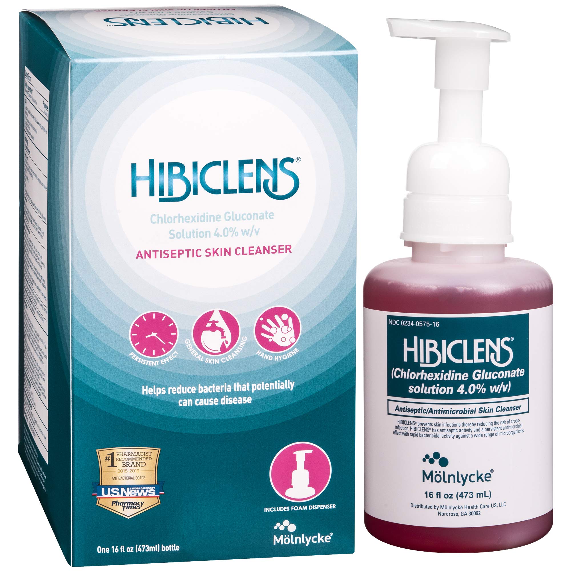 Hibiclens - Antimicrobial, Antiseptic Soap and Skin Cleanser - Foaming Pump Included - 16 oz - for Home and Hospital - 4% CHG