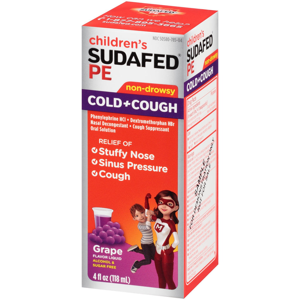 Sudafed Childrens PE Cold and Cough Grape Liquid, 4 Fl Oz, Pack of 2