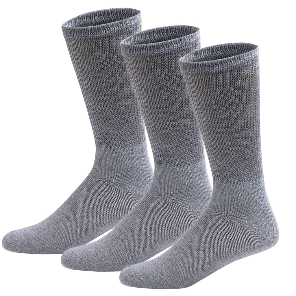 3 Pairs of Cotton Diabetic Neuropathy Crew Socks (10-13, Fits Mens shoe size 9-12, Gray)