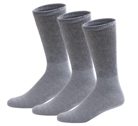 3 Pairs of Cotton Diabetic Neuropathy Crew Socks (10-13, Fits Mens shoe size 9-12, Gray)