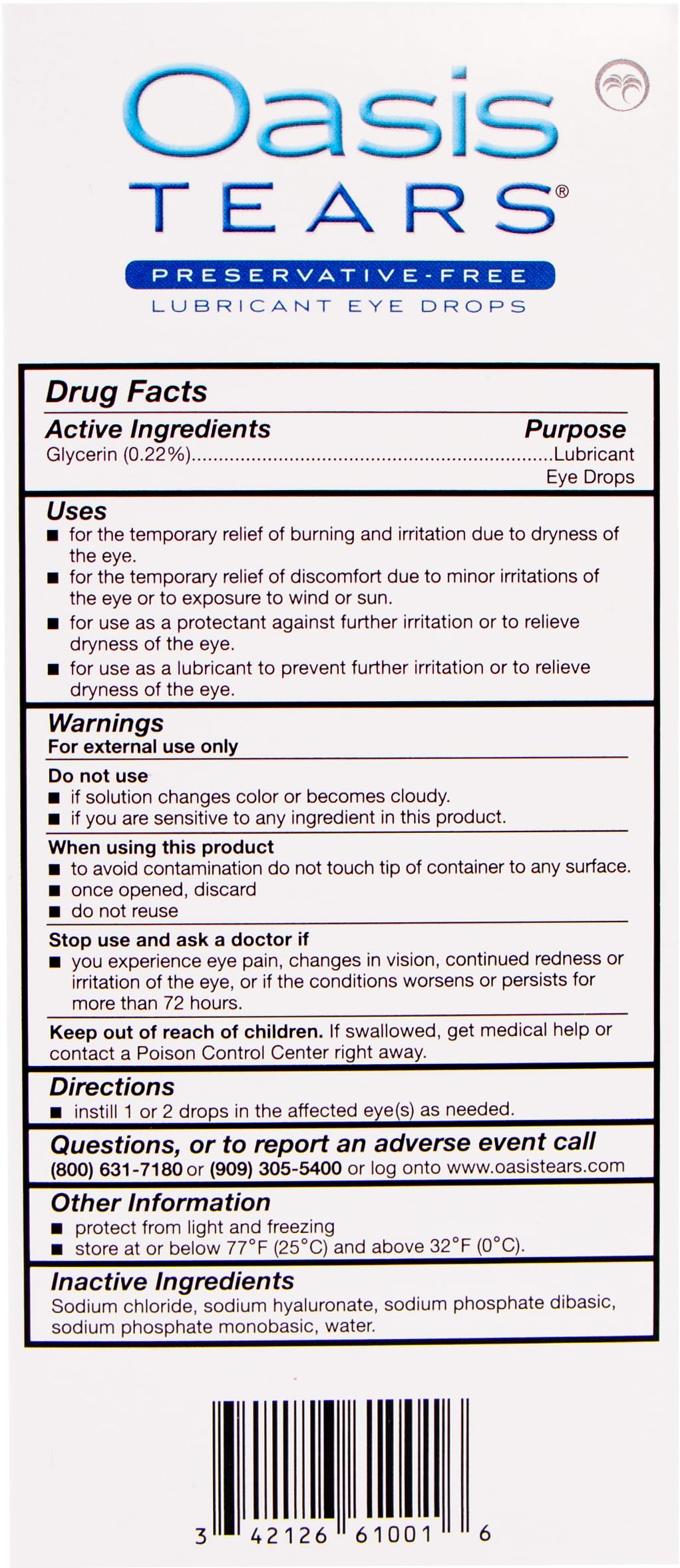 Oasis Tears OT6100 Preservative-Free Lubricant Eye Drops Relief for Dry Eyes | Pack of 4 | 4 x 30 Single-Use Containers