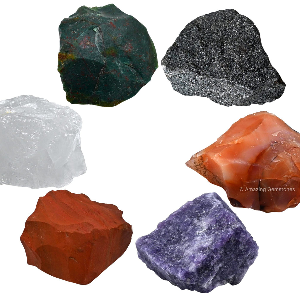 Crystals for Menopause, Set of 6 Blood Stone, Lepidolite, Carnelian, Hematite, Red Jasper and Clear Quartz Healing Crystals and 