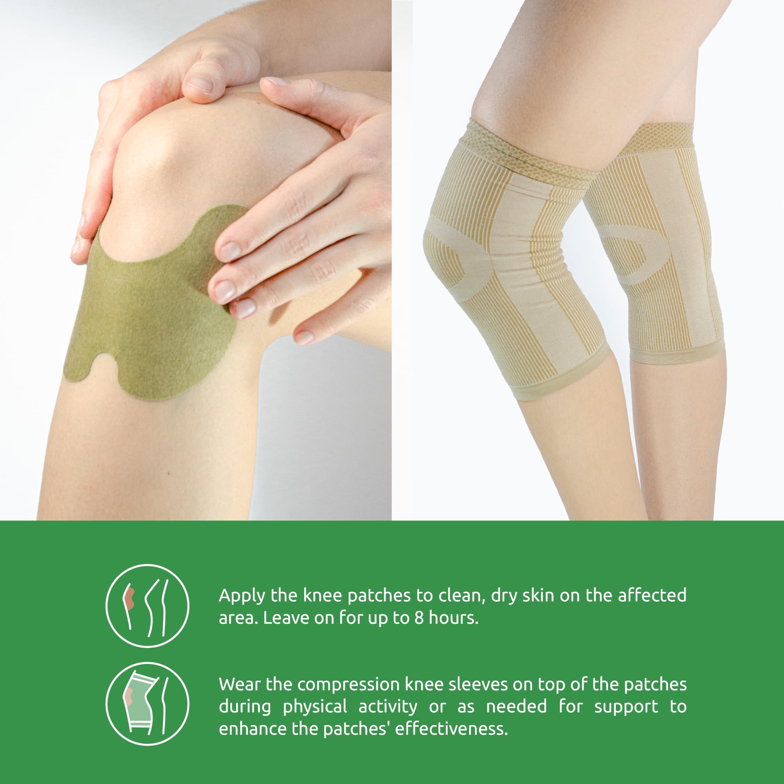 SaluVera Warming Herbal Knee Patches with 2 Compression Sleeves - Self-Heating Relief Patches for Men & Women, Natural Ingredien