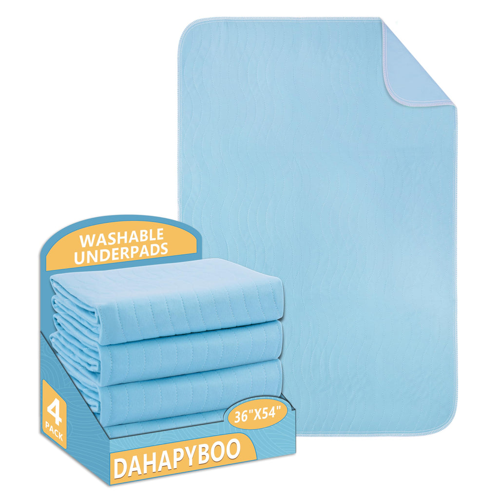 DAHAPYBOO Washable Underpads, 36x54 4 Pack Incontinence Bed Pads, Heavy Absorbency Reusable for Elderly, Kids, Adults and Pets, 