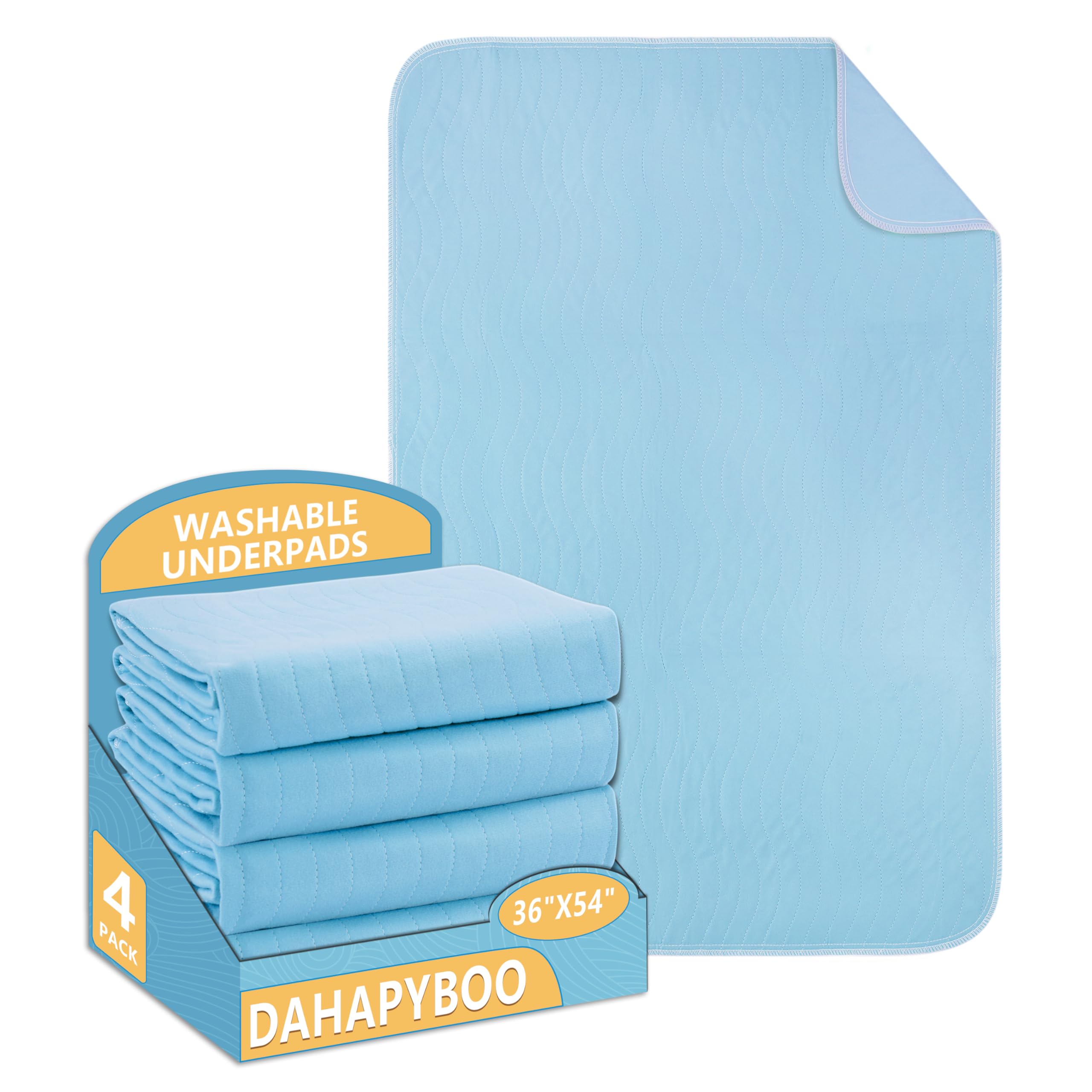 DAHAPYBOO Washable Underpads, 36x54 4 Pack Incontinence Bed Pads, Heavy Absorbency Reusable for Elderly, Kids, Adults and Pets, 