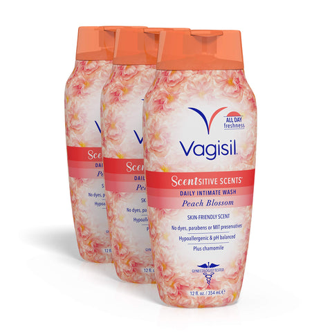 Vagisil Feminine Wash for Intimate Area Hygiene, Scentsitive Scents, pH Balanced and Gynecologist Tested, Peach Blossom, 12 oz (