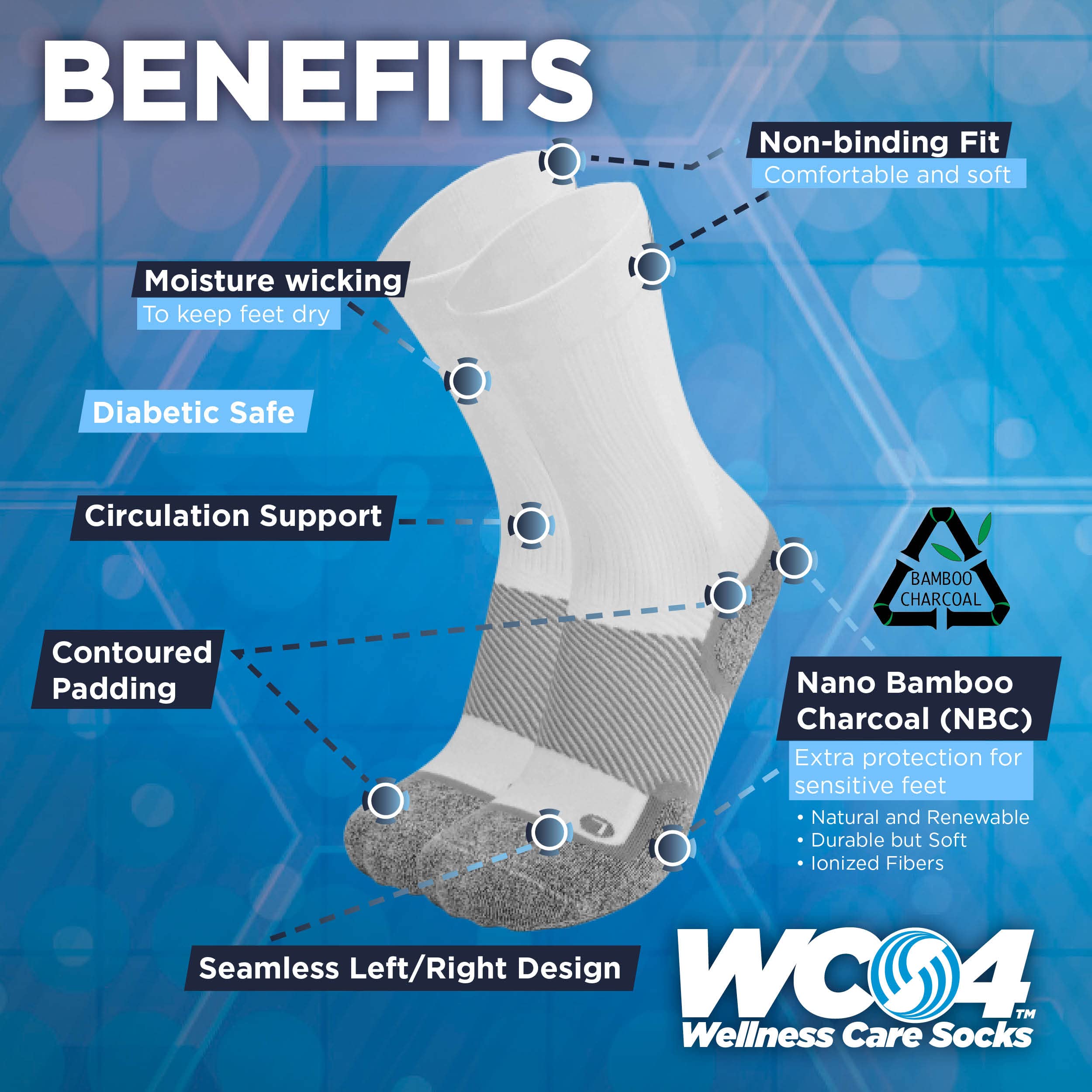 OrthoSleeve Unisex-Adult Diabetic and Neuropathy Non-Binding Wellness Socks - WC4 Improves Circulation and Helps with Edema, 1 P