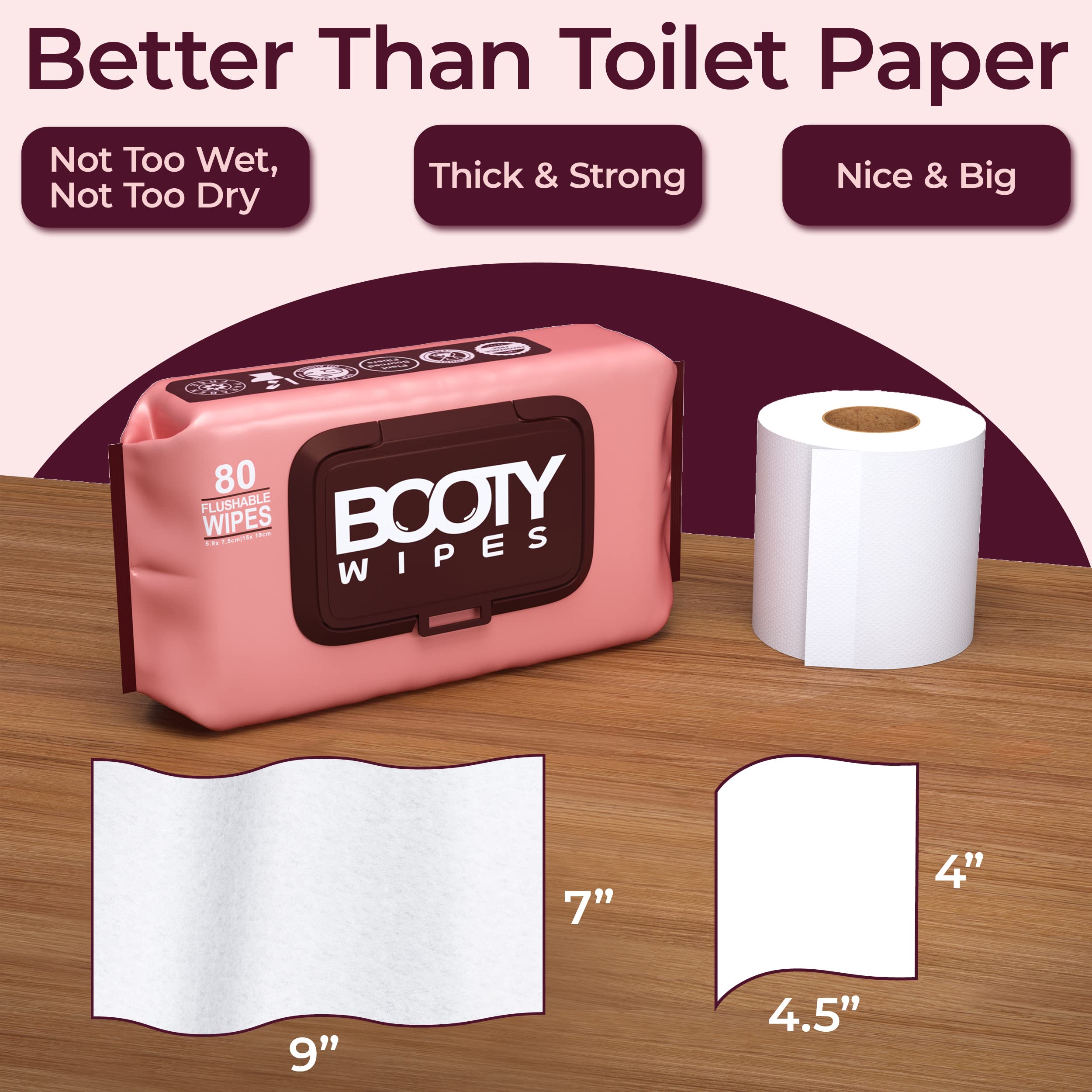 BOOTY WIPES Flushable Wipes Women - 80 Count, Pack of 4 Wet Wipes for Adults - pH Balanced Feminine Wipes with Aloe and Vitamin