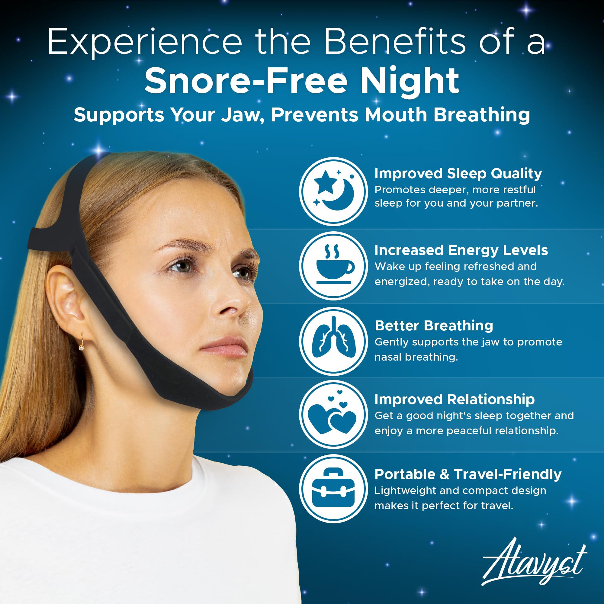 Anti Snoring Chin Strap for Men and Women CPAP Users - Airflow Jaw Strap - Effective Snore Solution for Excessive Snoring