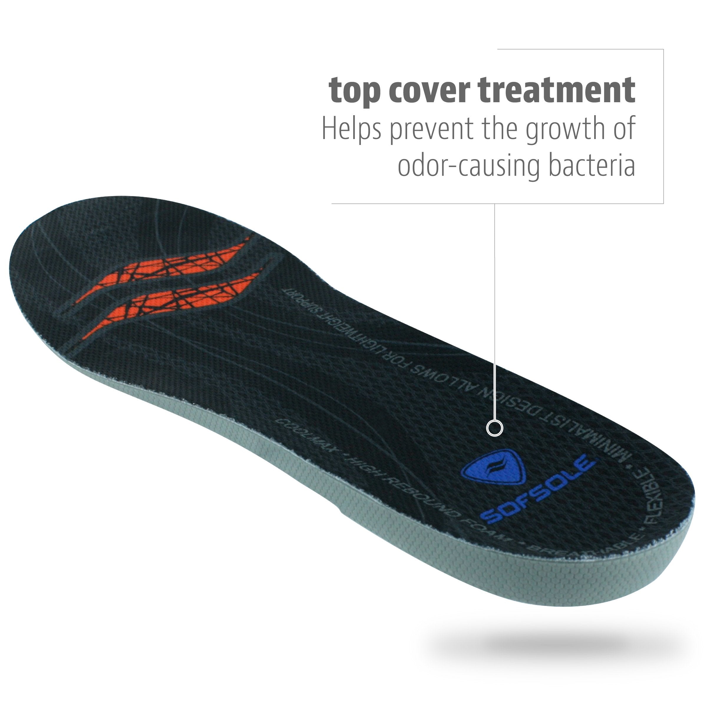 Sof Sole Mens Thin Fit Medium Arch Lightweight Low Volume Shoe Insole, Black, M 13-14
