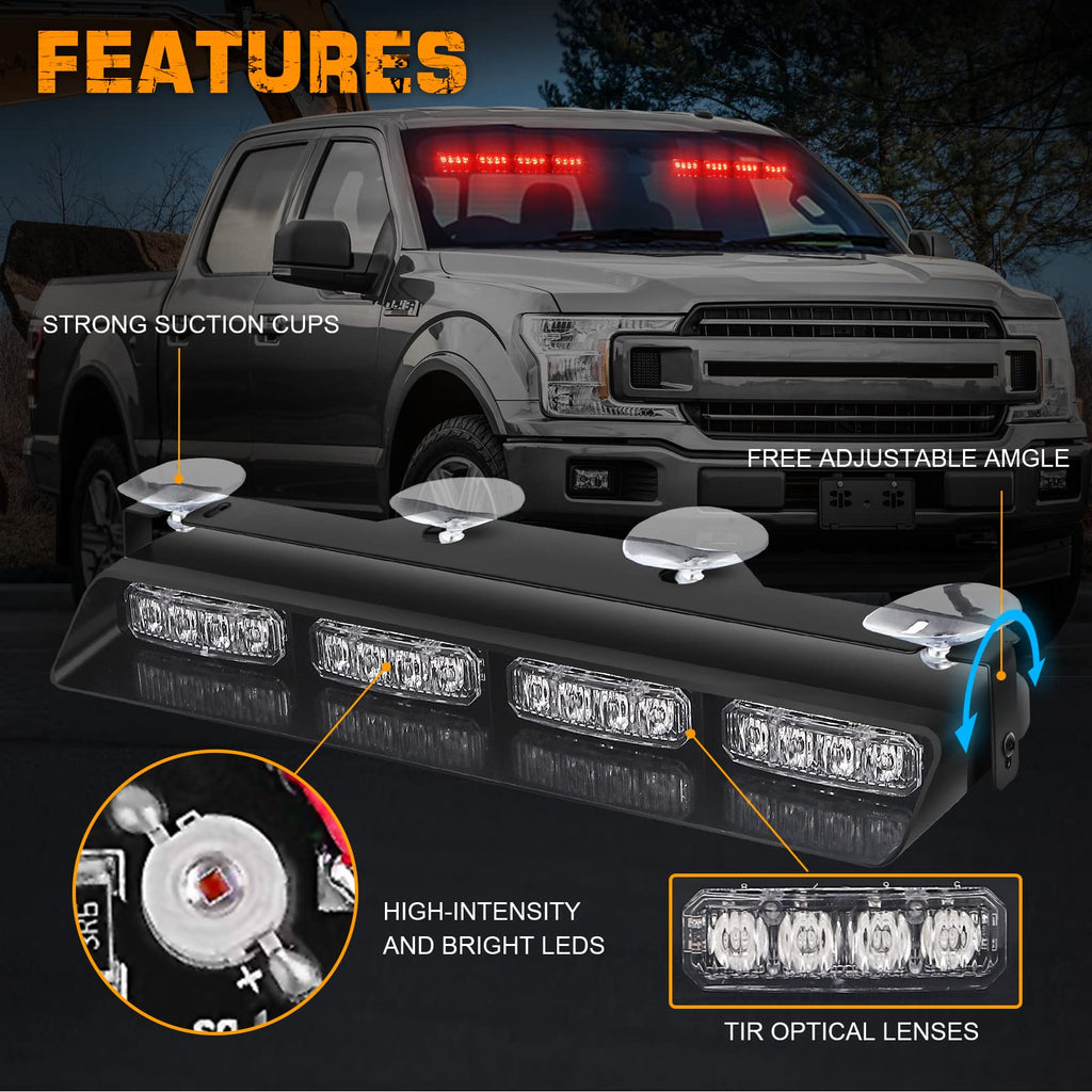 XRIDONSEN Emergency Dash Strobe Lights Safety Flashing Warning Hazard Interior FrontRear Windshield Deck Split Lights wSuction c