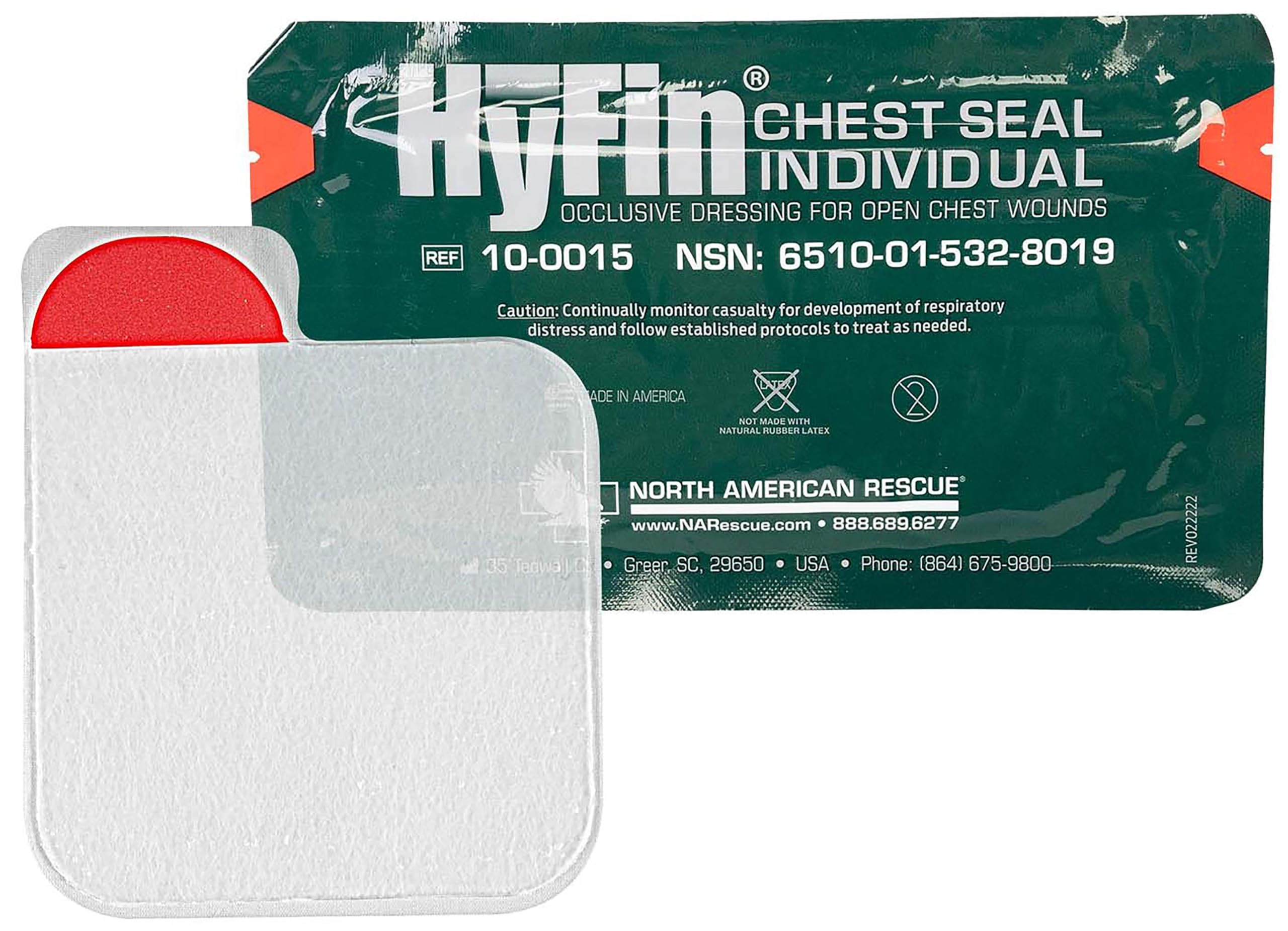 North American Rescue HyFin Chest Seal Occlusive (Single Pack) NAR Individual Compact Dressing for Open Chest Wounds, Trauma (10