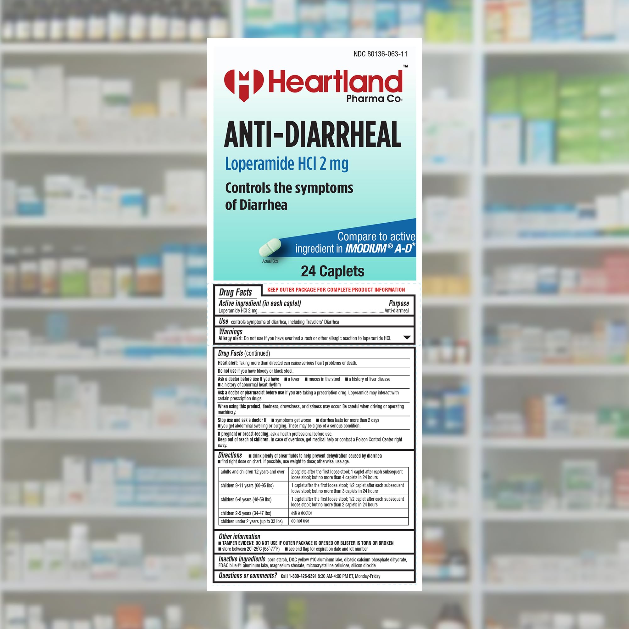 Heartland Pharma Loperamide HCL 2mg Caplet | Anti-diarrheal Medication | Diarrhea Relief | Blister Pack | USA Manufactured | 24