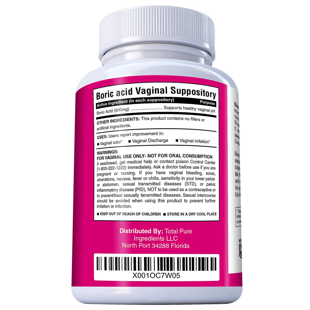 PURE PLANT HOME Boric Acid Suppositories Natures Harmony 30 Count 600 mg 100% Pure Made in USA