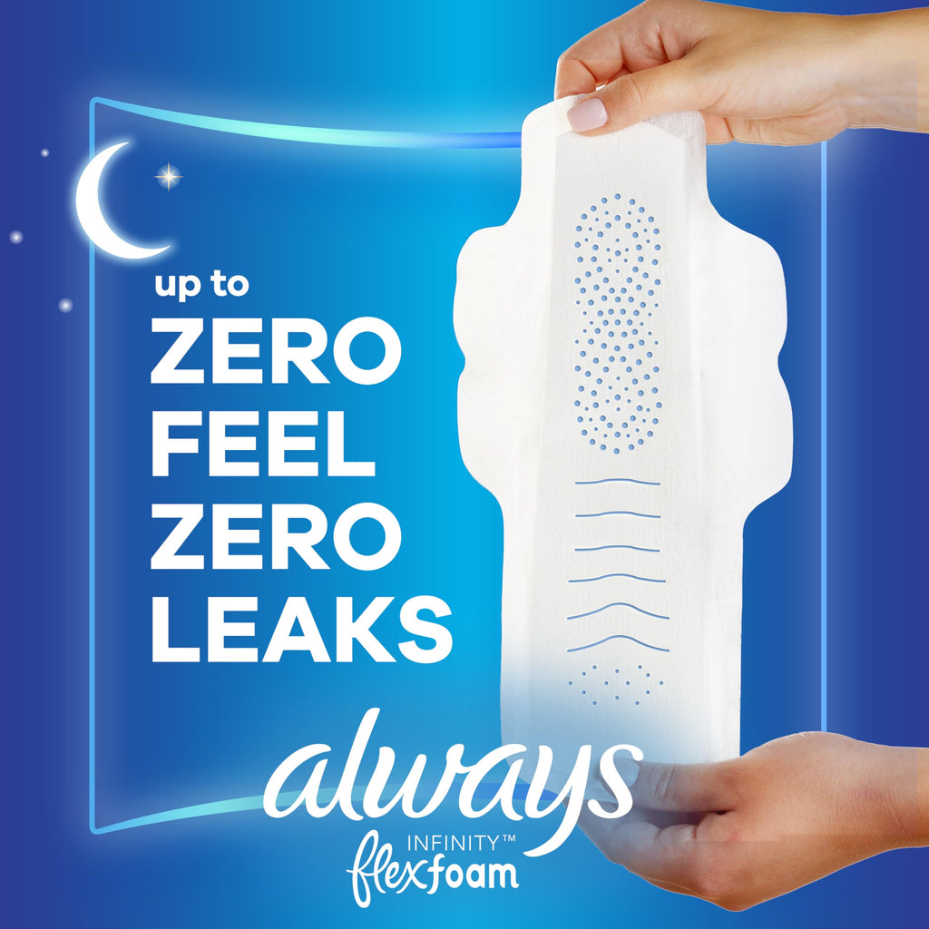 Always Infinity Feminine Pads For Women, Size 5 Extra Heavy Overnight Absorbency, Multipack, With Flexfoam, With Wings, Unscente
