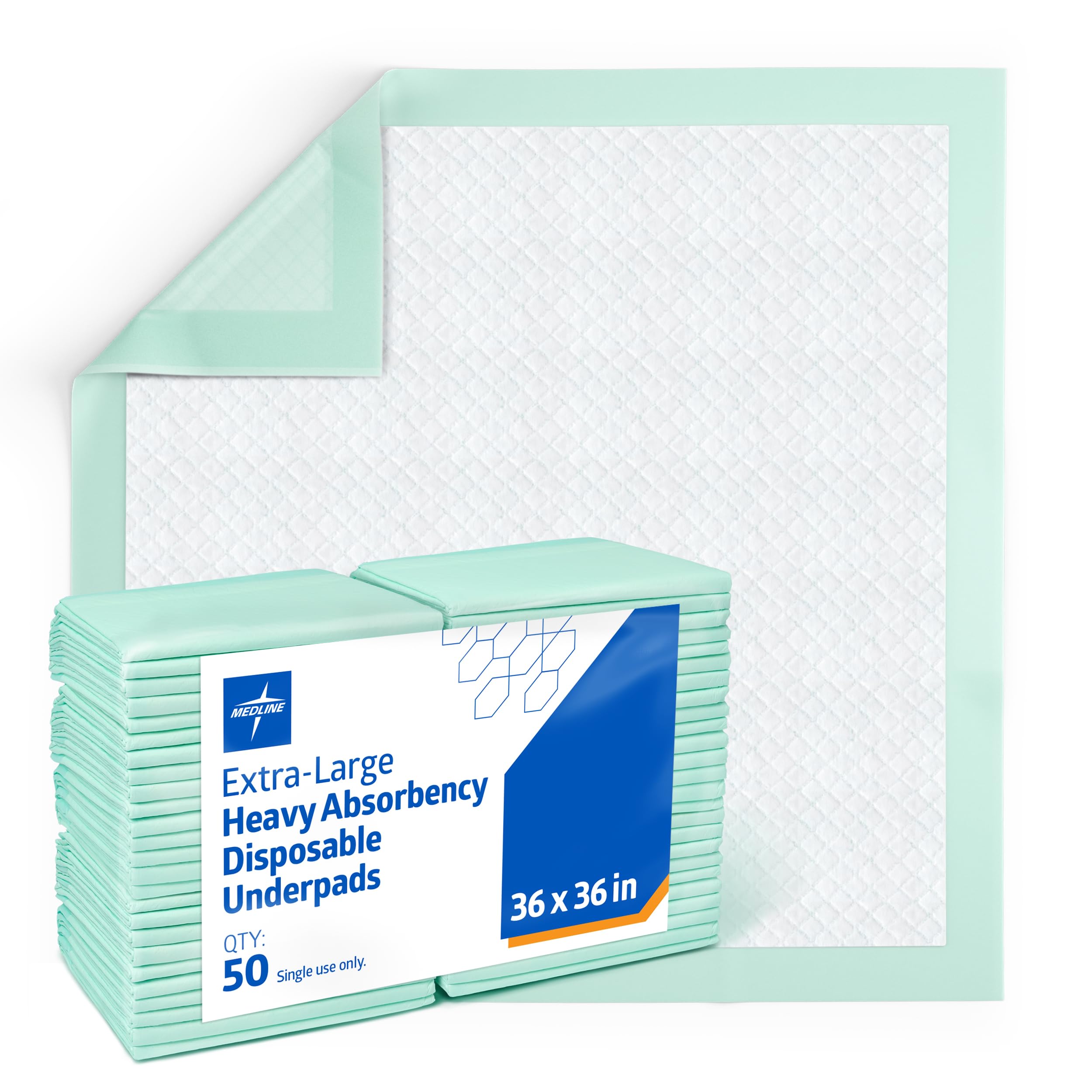 Medline Super Absorbent Underpad, 36  x 36 , 50 Count, Extra Large Disposable Incontinence Pads, Protective Bed Pads, Chucks, Fo