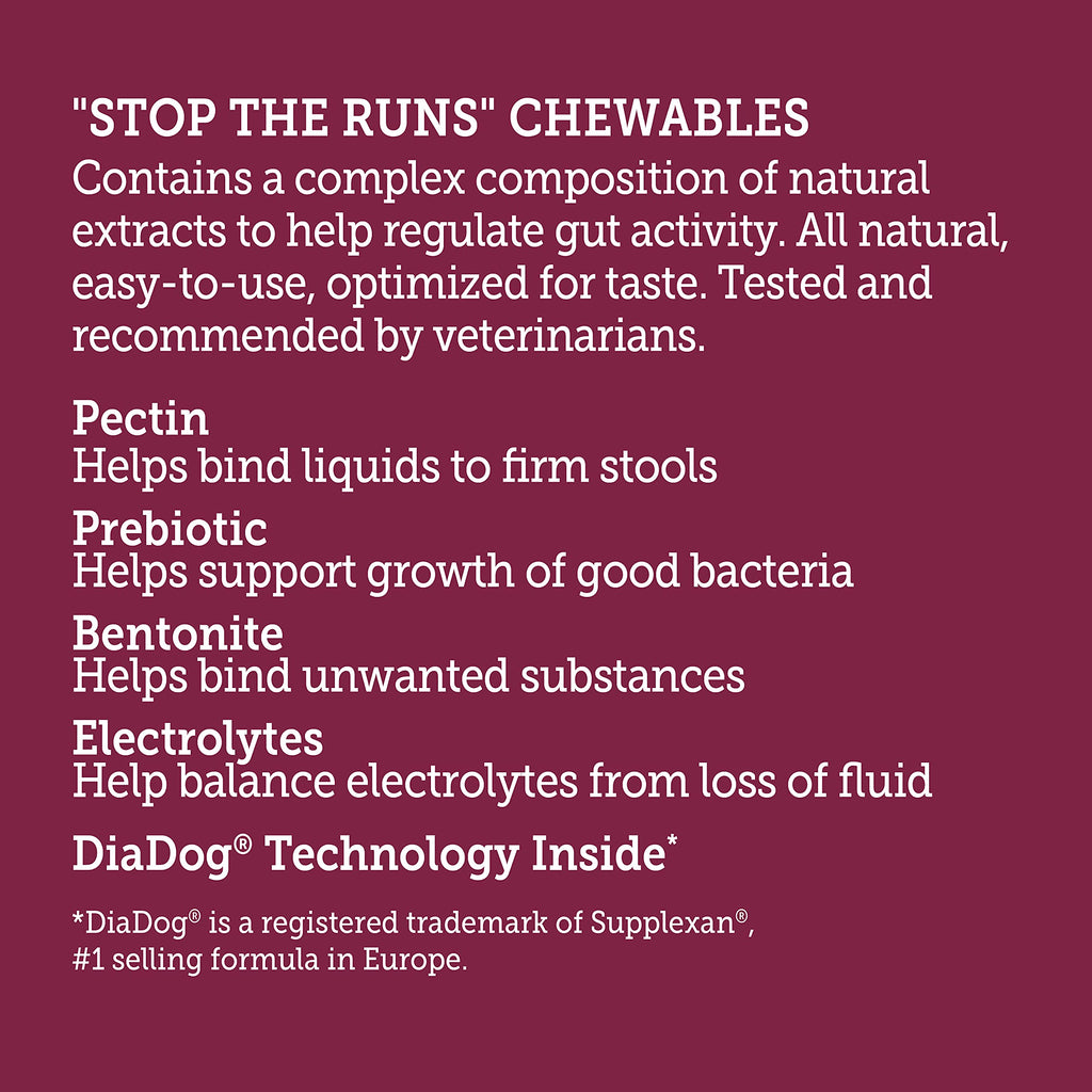 Vetality Stop The Runs | Dog Anti Diarrhea Medicine | 6 Count Chewable | Chicken Flavor