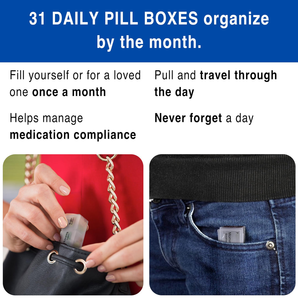 Medcenter FSA HSA Eligible Monthly Pill Box Organizer, 4 Times a Day, Extra Large 31 Daily Pill Cases with Compartments for Vita