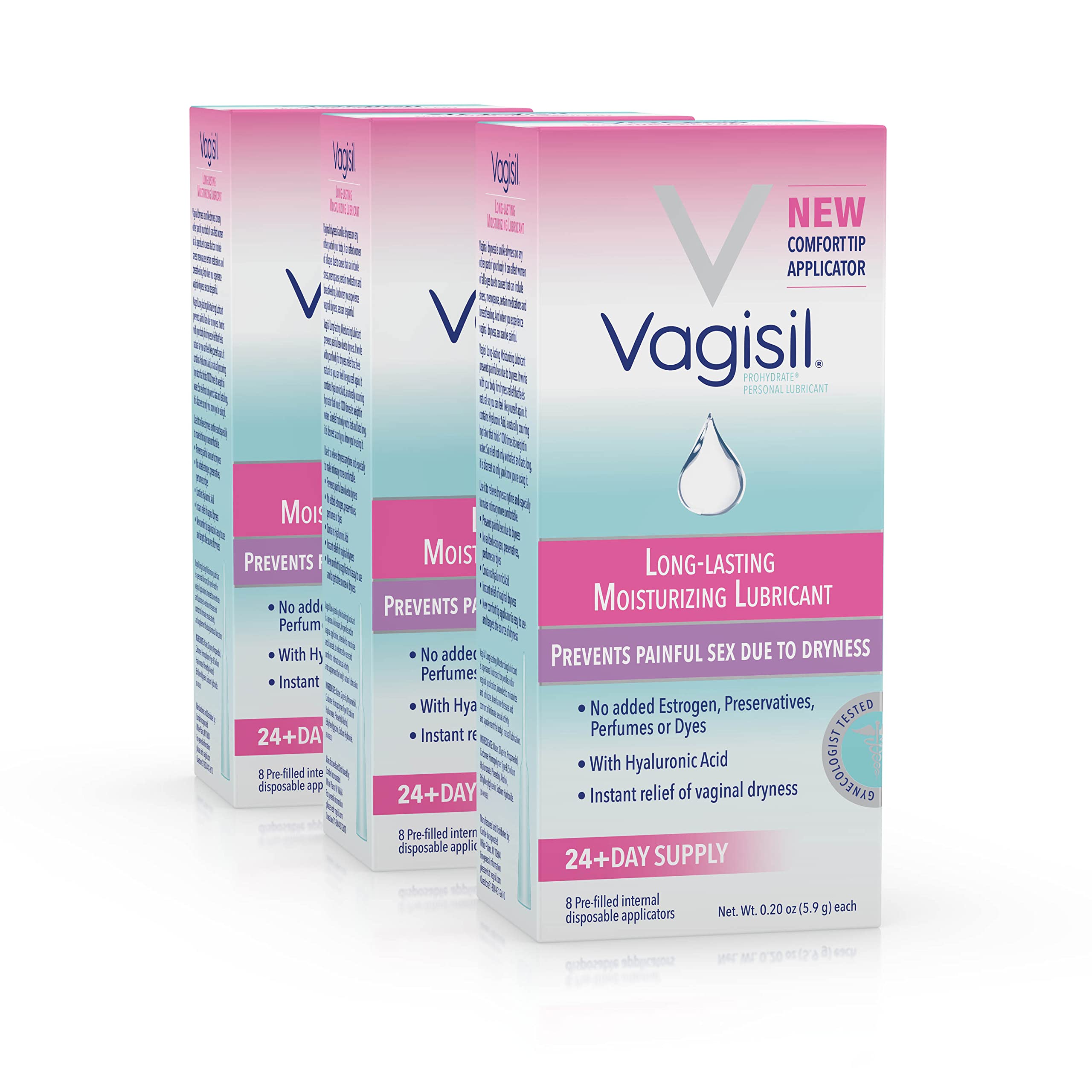Vagisil Prohydrate Internal Vaginal Moisturizer, Gel & Lubricant for Women, Gynecologist Tested, 8 Count, Pack of 3 (24 Total Ap