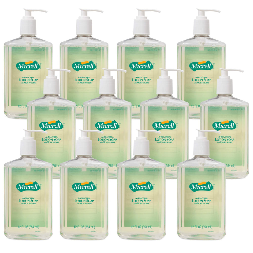GOJO Purell Micrell Antibacterial Lotion Soap, Lemon Citrus Fragrance, 12 fl oz Lotion Hand Soap Pump Bottle (Pack of 12) - 9759