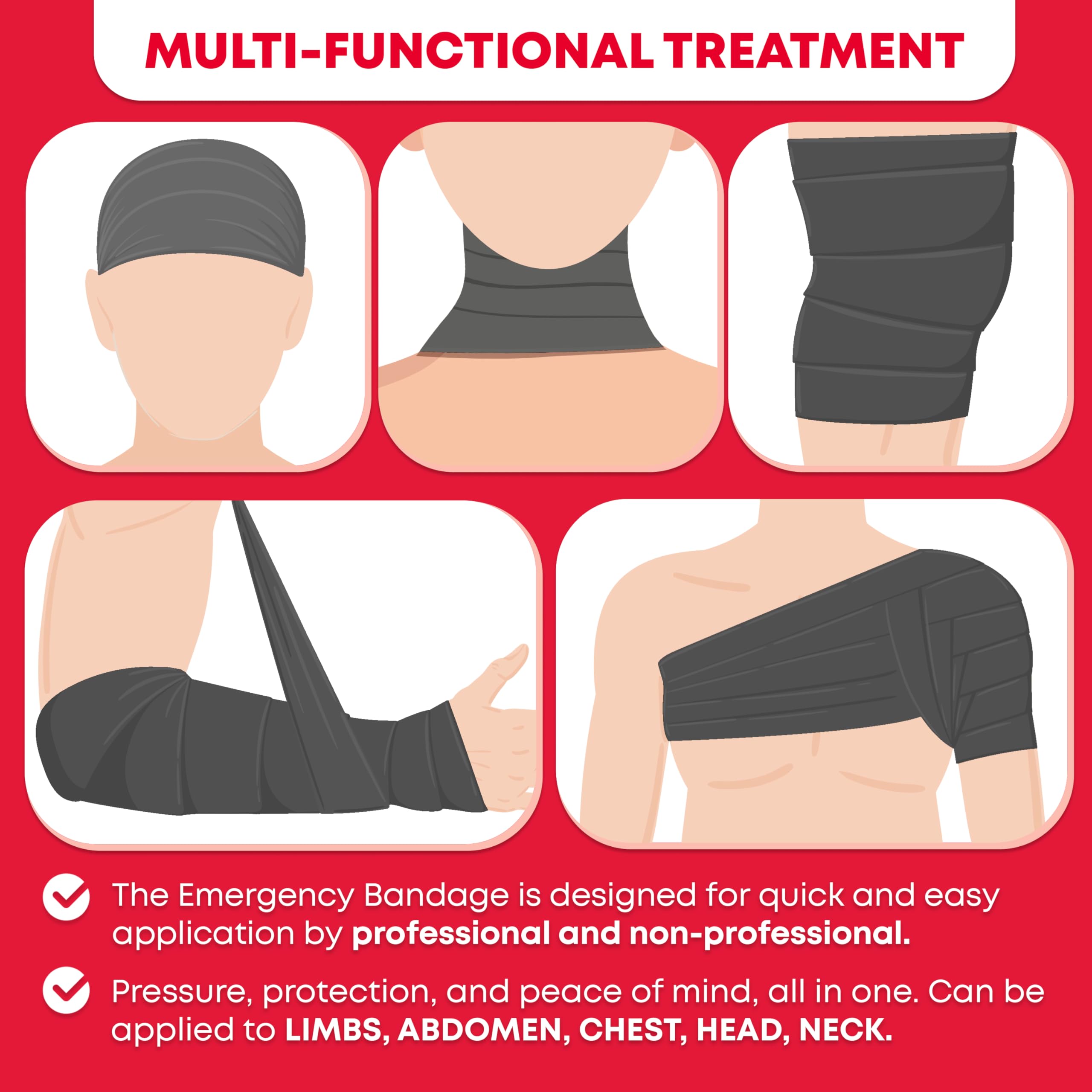 Ever Ready First Aid Israeli Battle Dressing Compression Bandage, 6, Black