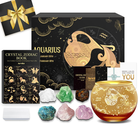 Aovila Aquarius Birthday Gifts for Women - Aquarius Candle Holder Crystals Birthstones Gifts Box Set - Zodiac Gifts Astrology Ho