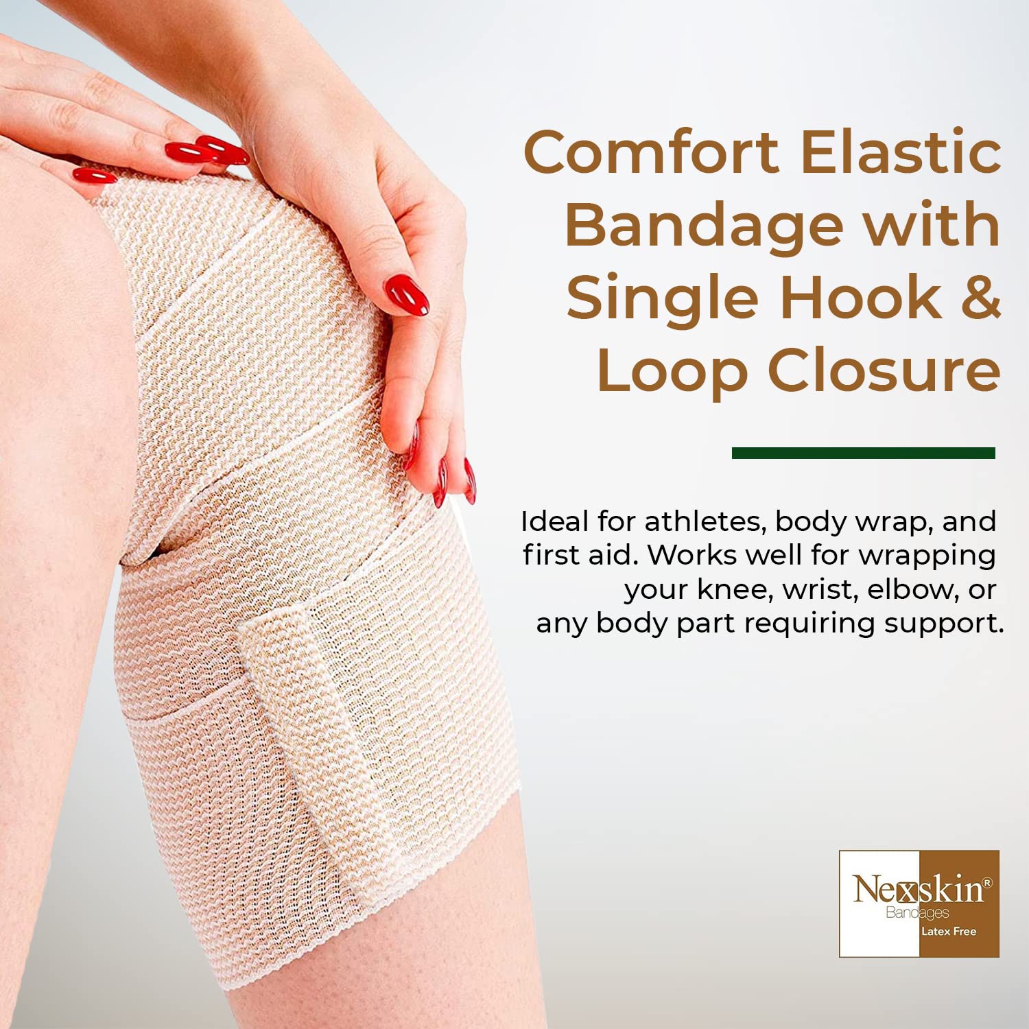 Nexskin 6 Letex Free Bandges - Comfort Elastic Bandage with Single Hook & Loop Closure - Beige, 6 Pack