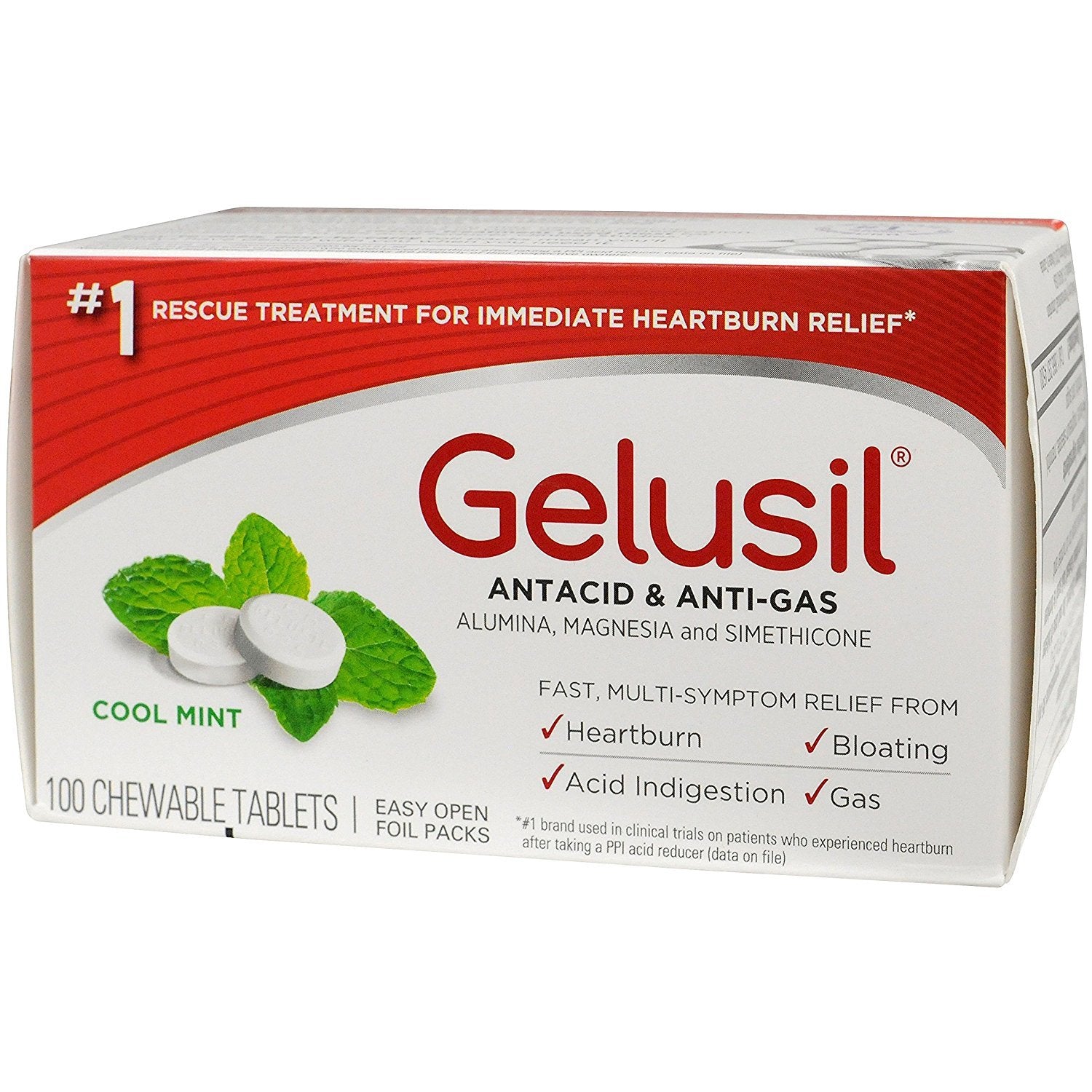 Gelusil Antacid/Anti-Gas Tablets Cool Mint, 100 Tablets (Pack of 3)