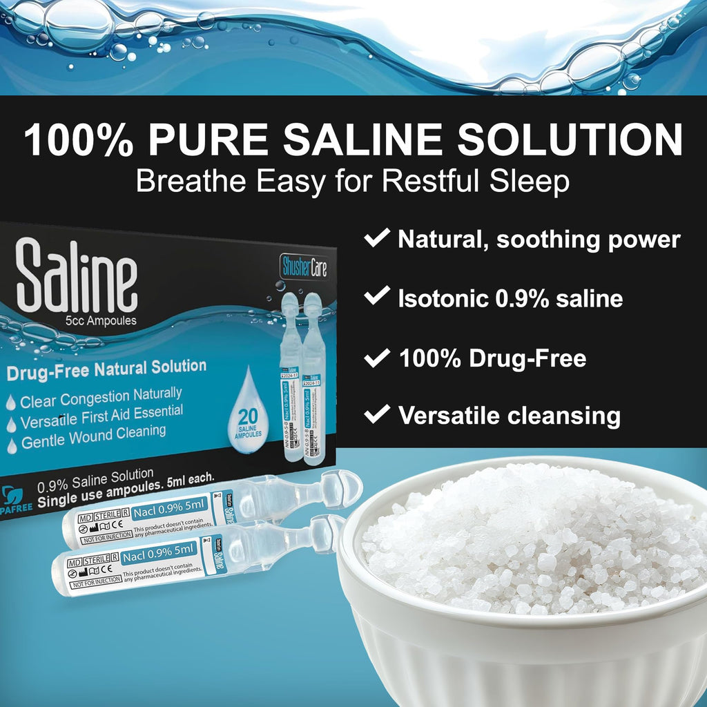 Shusher Care Saline Ampoules - Saline Solution for Nebulizer, Sodium Chloride 0.9% for Nose & Eyes, Nasal Cleanse for Babies, Ki