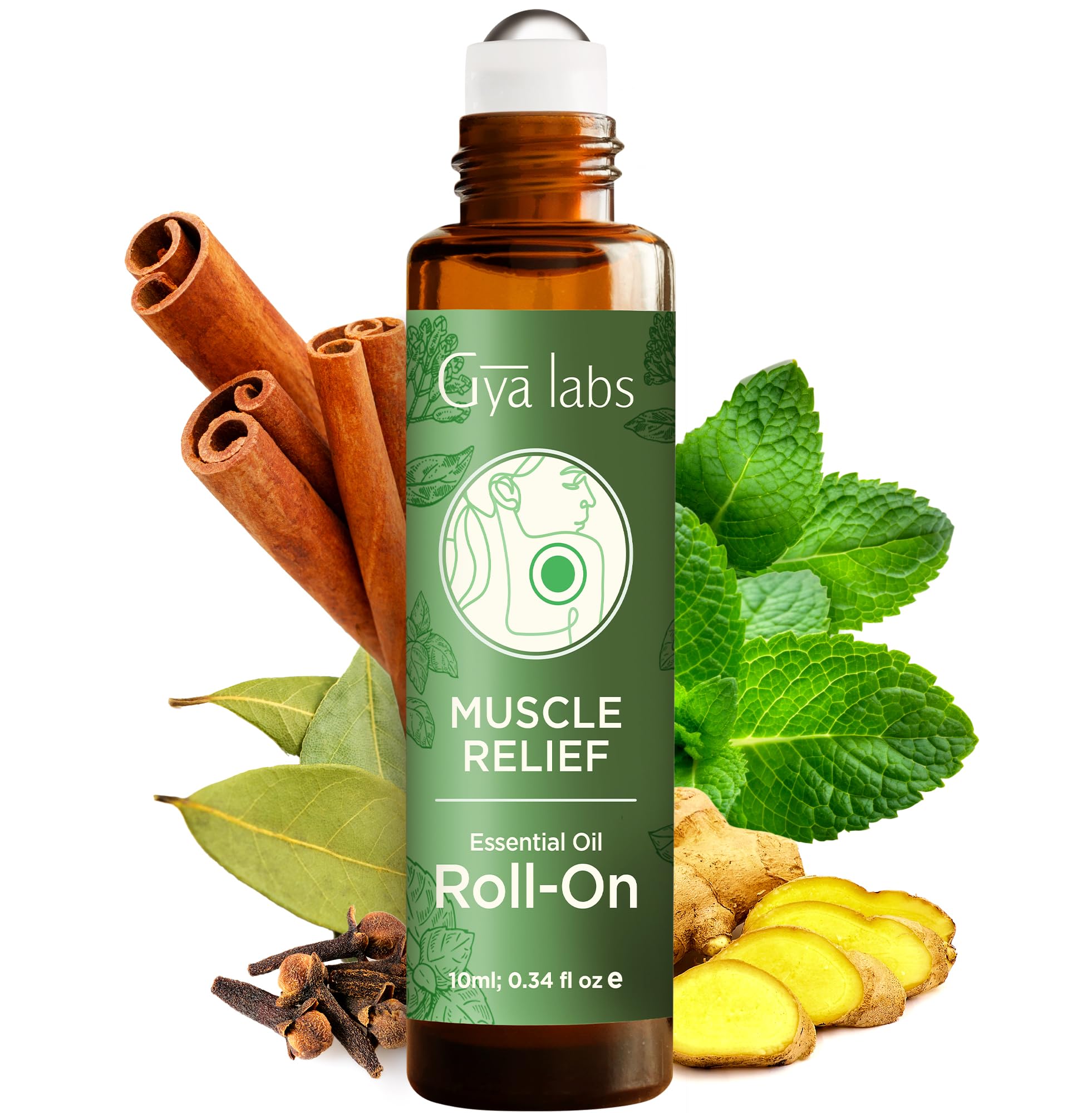 Gya Labs Deep Muscle Relief Essential Oil Roll on - Blended with Soothing Cinnamon, Energizing Ginger Oil & More - Natural Aroma