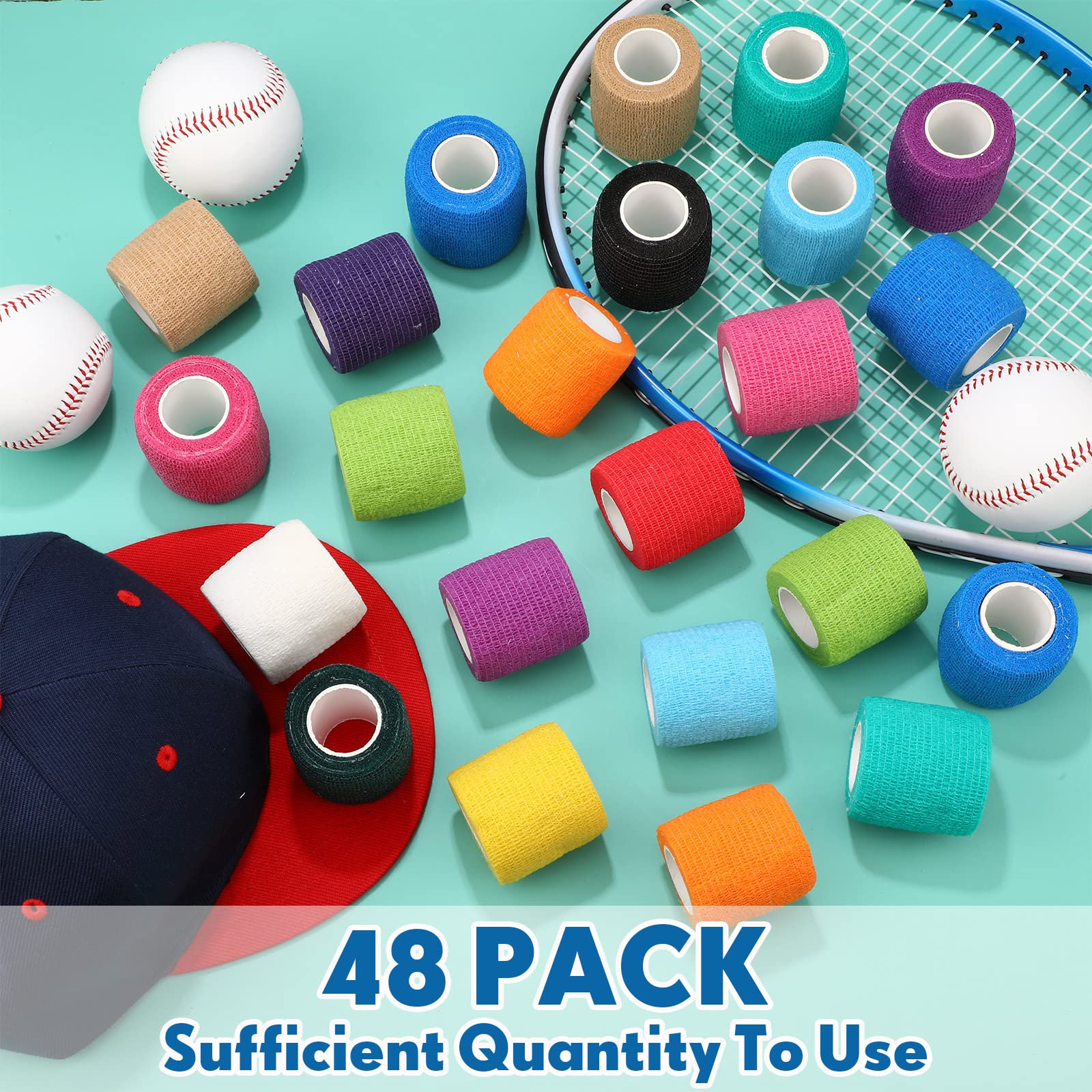 Treela 48 Pack Self Adhesive Wrap Bandage Bulk, Self Adherent Cohesive Bandage Elastic Athletic Tape Breathable Wound Tape for S