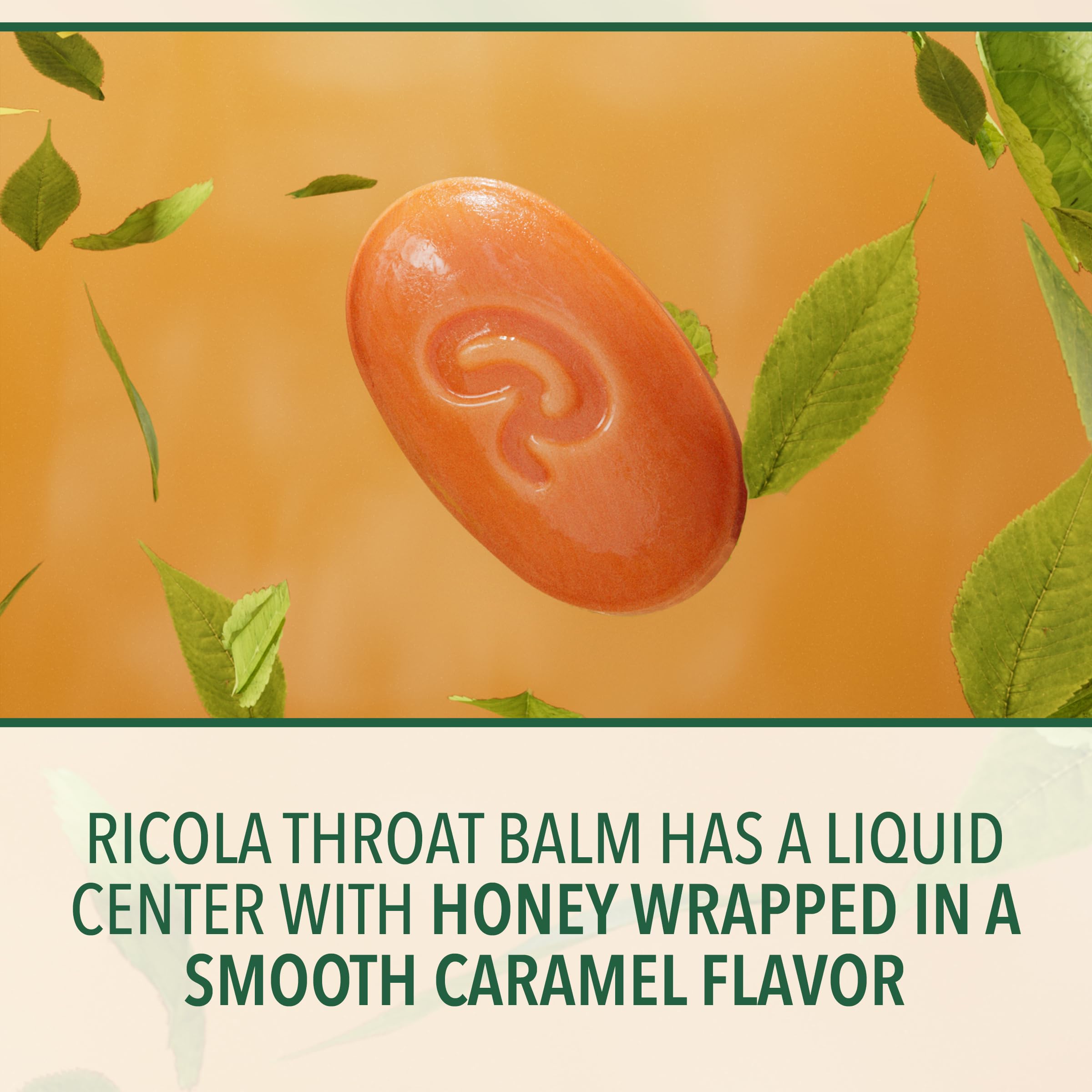 Ricola Throat Balm Caramel Throat Drops with Liquid Center, 34 Count, Coat & Protect Your Throat, Daily Throat Relief & Protecti