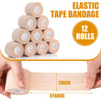 Geiserailie 12 Rolls 2 Inches Elastic Tape Adhesive Elastic Tape Self Adhesive Bandage Wrap Flexible Stretch Bandages for Sports