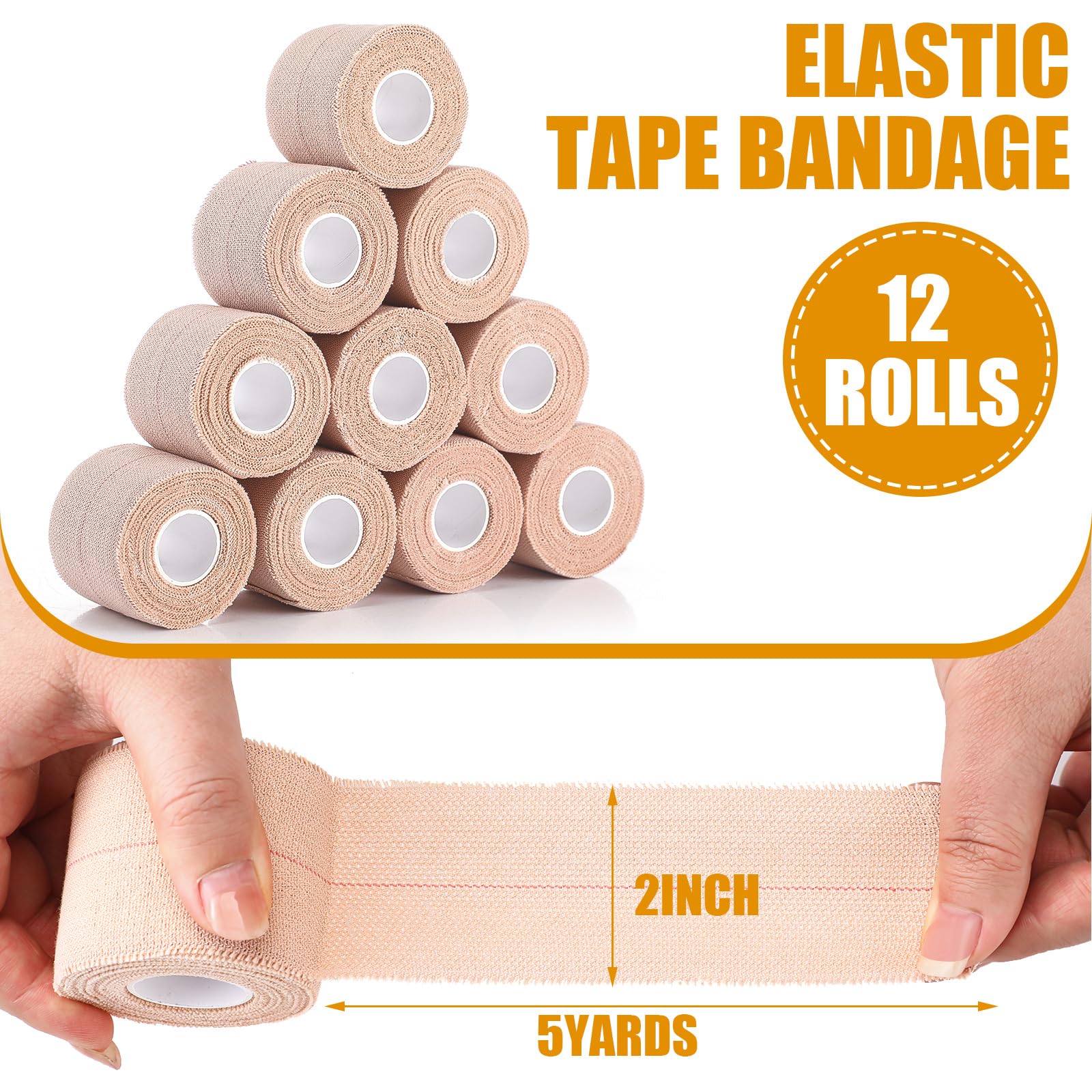 Geiserailie 12 Rolls 2 Inches Elastic Tape Adhesive Elastic Tape Self Adhesive Bandage Wrap Flexible Stretch Bandages for Sports