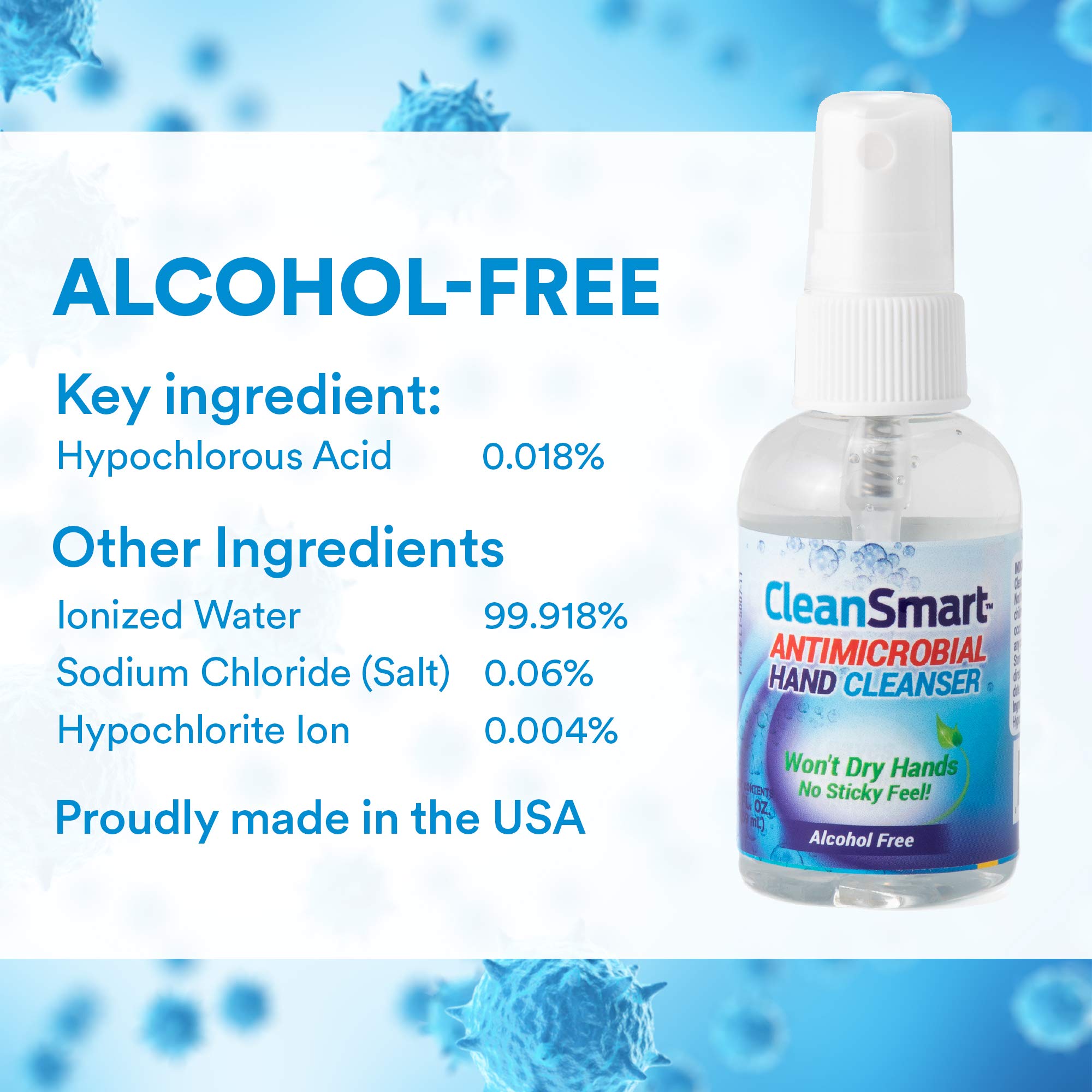 CleanSmart Skin & Hand Cleanser, 2 Ounce Spray Bottle (Pack of 3) Alcohol-Free Safe Cleanser