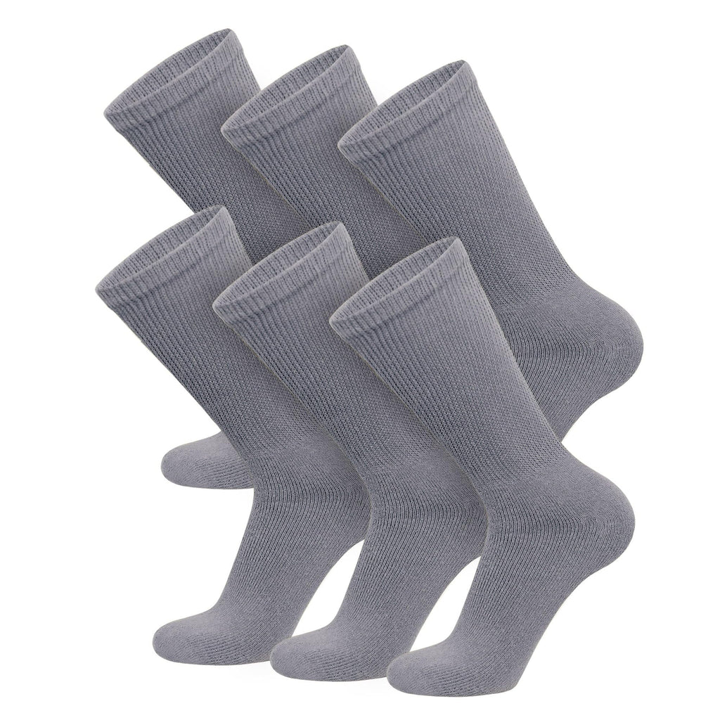 6 Pairs of Cotton Diabetic Non-Binding Neuropathy Crew Socks (Gray, Fits Mens Shoe Size 8-10/Womens shoe size 9-11)