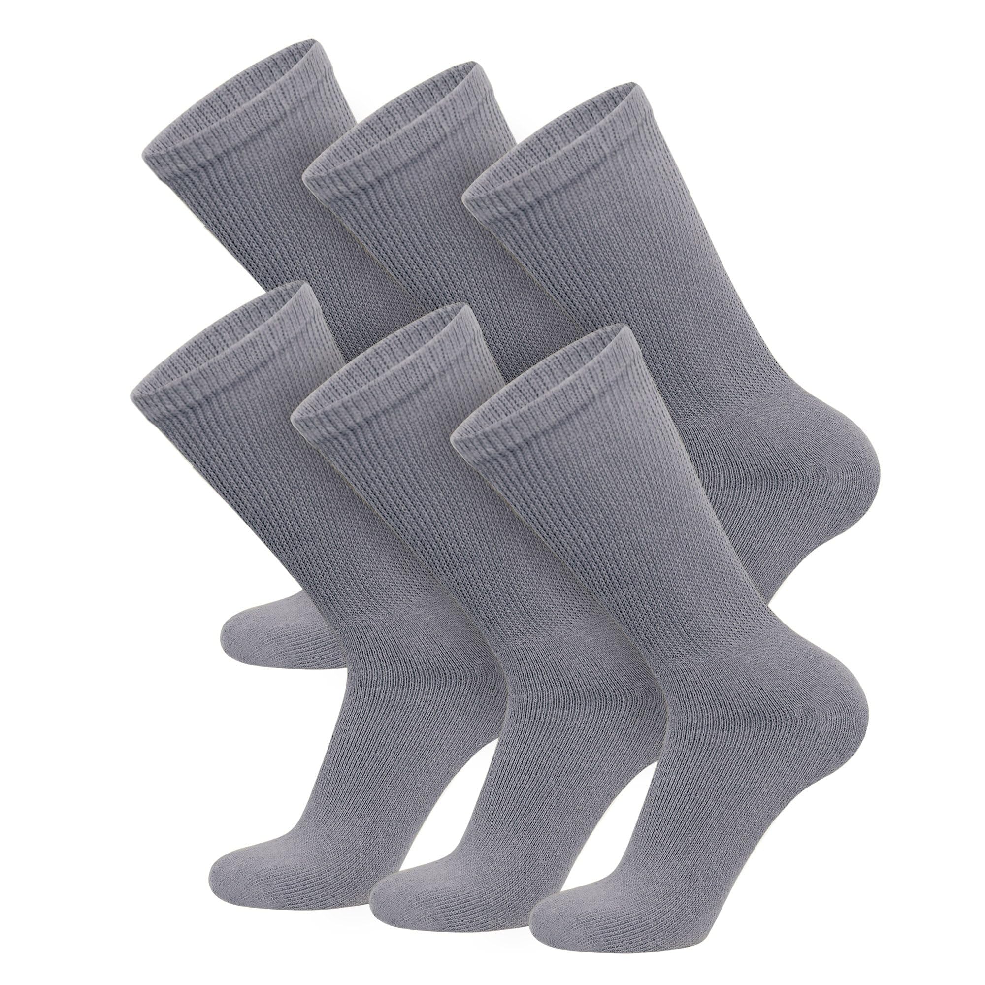 6 Pairs of Cotton Diabetic Non-Binding Neuropathy Crew Socks (Gray, Fits Mens Shoe Size 12-14.5)