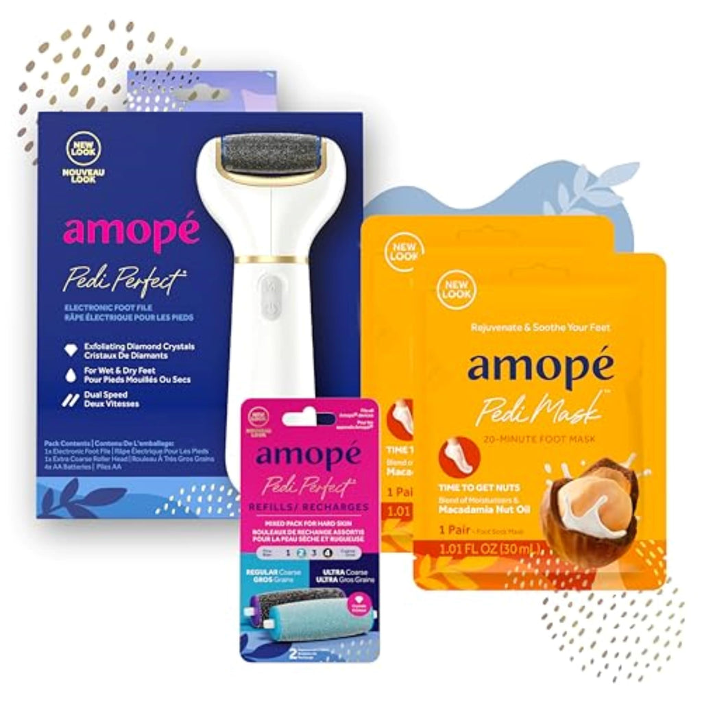 Amop   Pedicure Value Kit, Spa Pampering Pack, Self-Care & Relaxation Gift, contains Pedi Perfect Electric Callus Remover Foot F