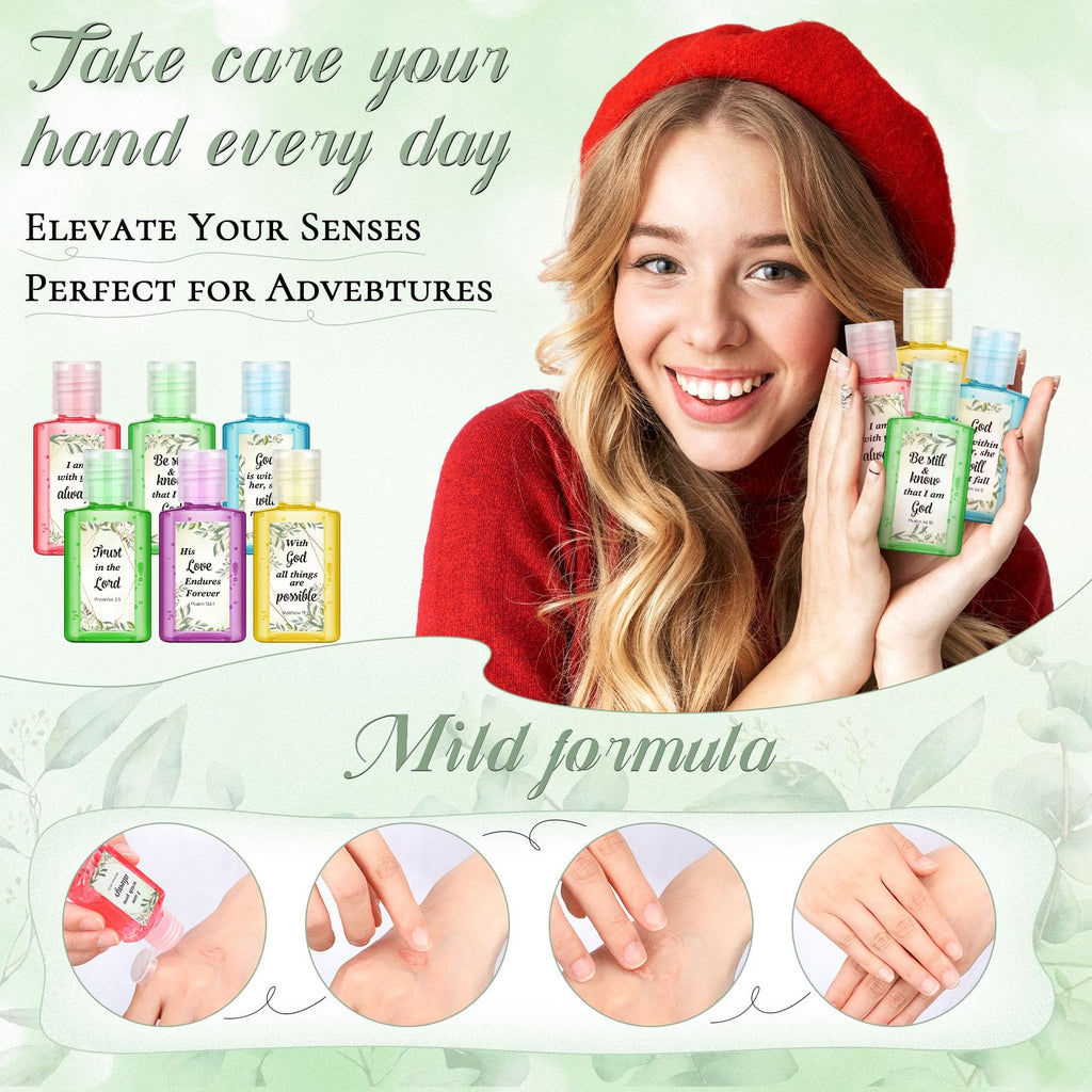 Gejoy 48 Pack Eucalyptus Leaf Christian Hand Sanitizer Bulk Bible Verse Mini Hand Sanitizer Travel Size Religious Gift Christian
