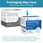 LotFancy Transparent Medical Tape 2 Rolls - 1 x 10 Yd, Adhesive Clear Hypoallergenic Surgical Tape, PE First Aid Tape for Wound,