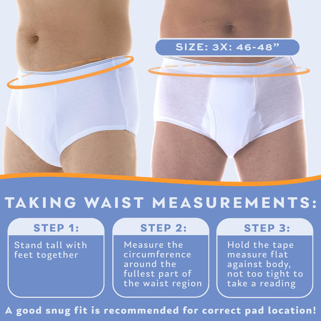 1-Pack Mens Maximum Absorbency Washable Reusable Bladder Control Briefs White 3X (Waist 46-48)