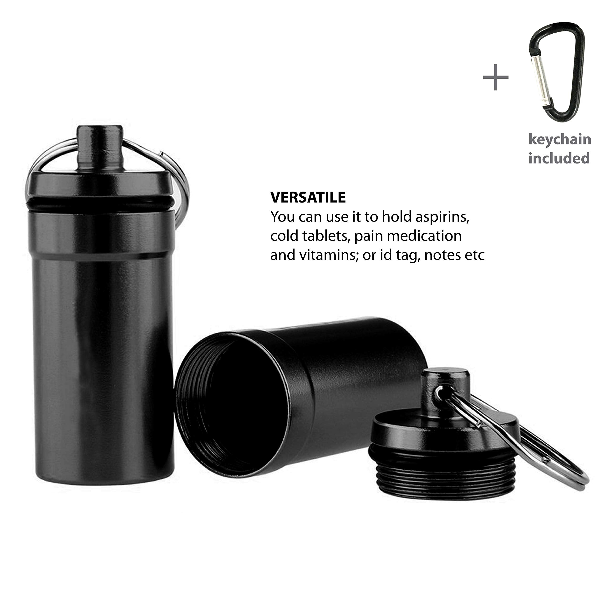 Deke Home - Keychain Pill Holder, Aluminium Small Pill Case, Waterproof Pill Bottle Organizer, Portable Mini Travel Container fo